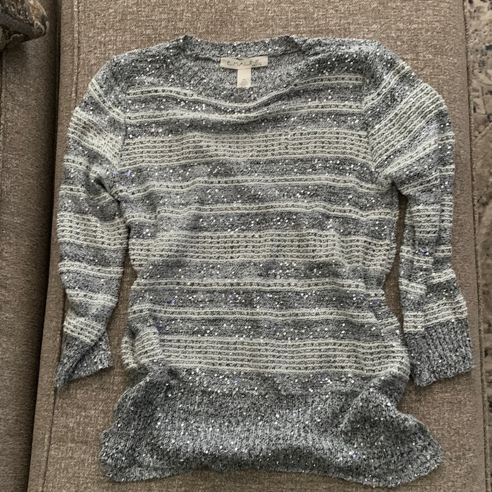 Emaline petite medium knit sweater, bling details, 3/4 sleeves